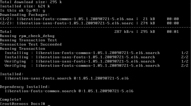 77. Instalacion completa de depedencia de Zenoss 4.2(liberation-sans-fonts) desde repositorios base del sistema